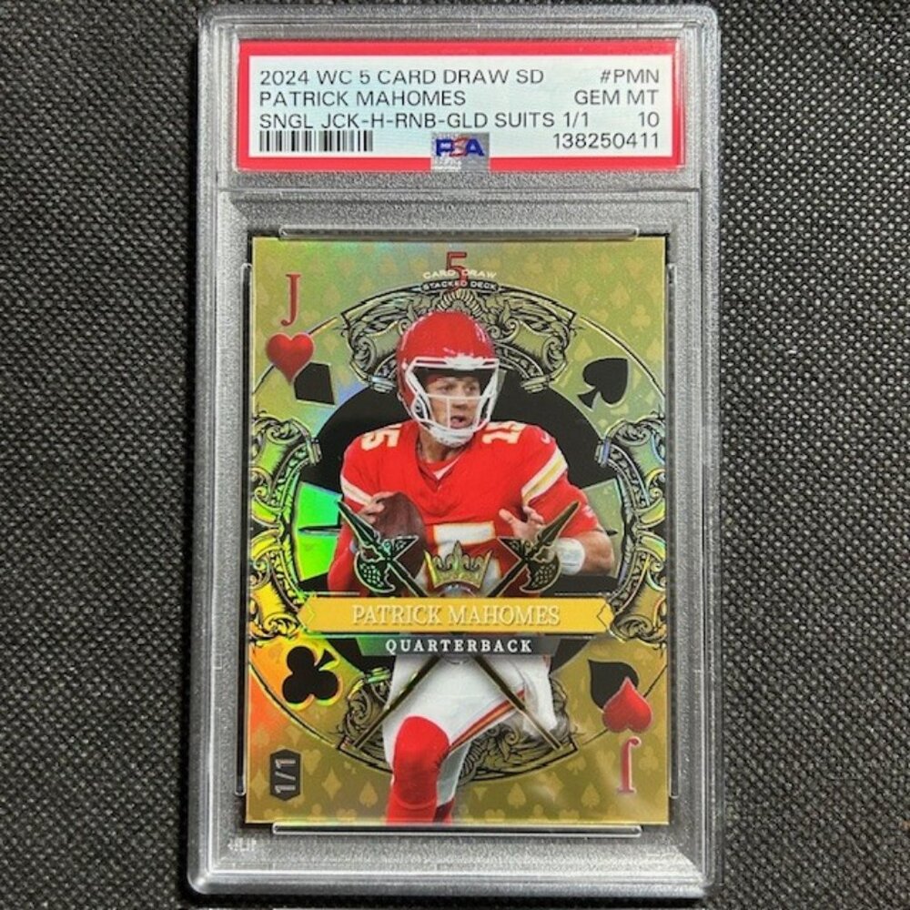 Patrick Mahomes 1/1 Gold Suits Jack 2024 5 Card Draw Wild Card PSA 10 Gem Mint